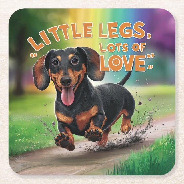 Wiener Dog Little Legs Lots of Love Square Paper Coaster (Front)