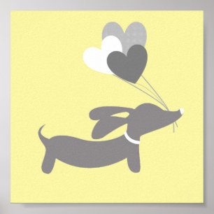 Wiener Dog Nursery Art Yellow Gender Neutral Dog Poster