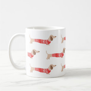 Wiener Dog Red Christmas Sweater Pattern Holiday Coffee Mug