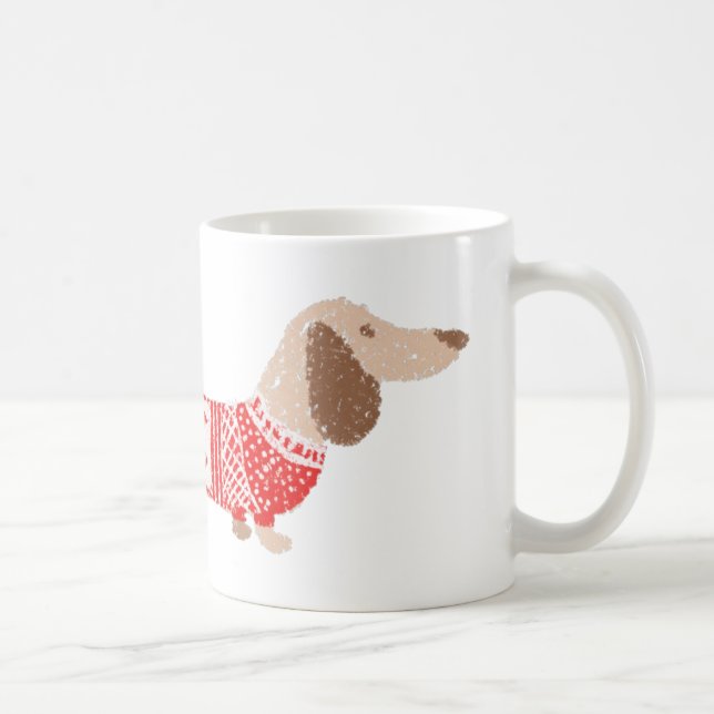 Wiener Dog Red Christmas Sweater Pattern Holiday Coffee Mug (Right)