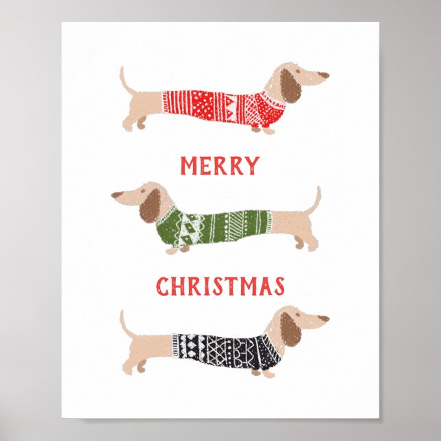 Wiener Dogs Dachshund Merry Christmas Sweater Poster (Front)