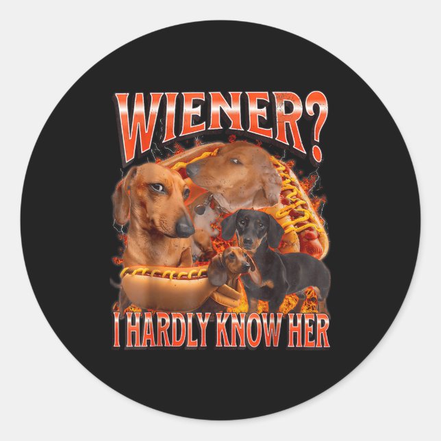 Wiener I Hardly Know Her Funny Offensive Dachshund Classic Round Sticker (Front)