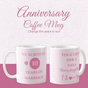 Wife 10 years of marriage est year pink coffee mug