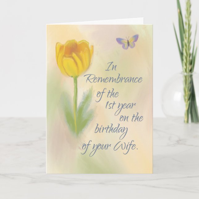 Wife 1st Year Birthday Remembrance Flowers Card (Front)
