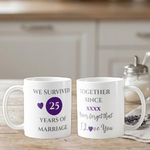 Wife 25 years of marriage est year purple coffee mug
