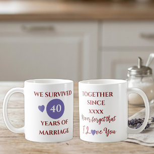 Wife 40 years of marriage est year purple red coffee mug