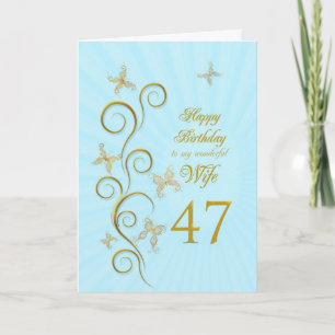 Wife 47th Birthday with golden butterflies Card