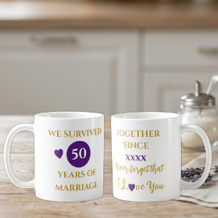 Wife 50 years of marriage est year purple coffee mug