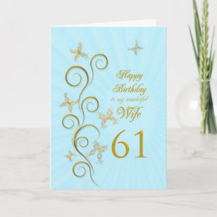 Wife 61st Birthday with golden butterflies Card
