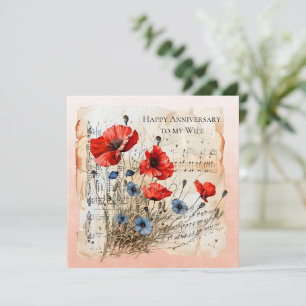 Wife Anniversary Blue and Orange Poppies  Card