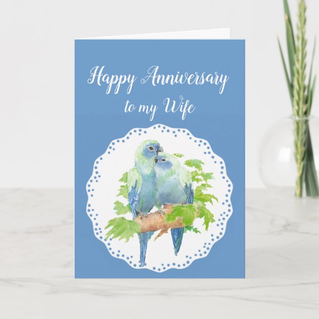 Wife Anniversary, Cute Romantic Parrots, Birds Card (Front)