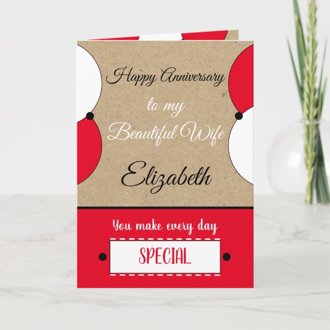 Wife Anniversary day is special red rustic Card (Front)