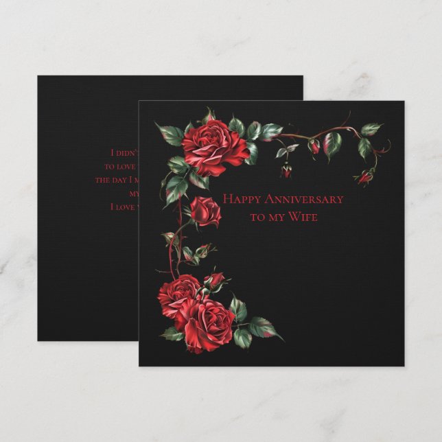 Wife Anniversary Red Roses Frame On Black  Card (Front/Back)