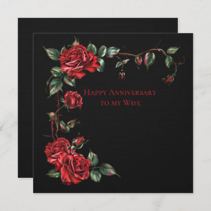 Wife Anniversary Red Roses Frame On Black  Card