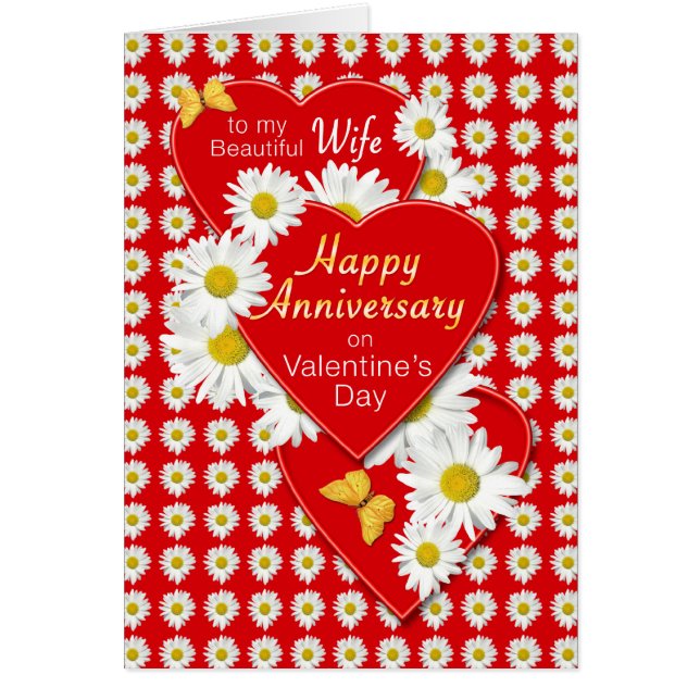 Wife Anniversay on Valentine's Day Daisies Card (Front)