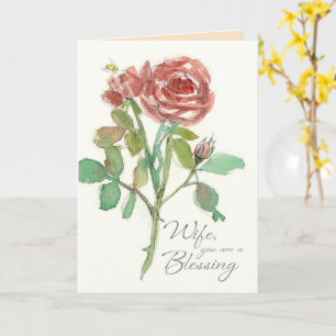 Wife Birthday God Bless You Red Rose Flower Card