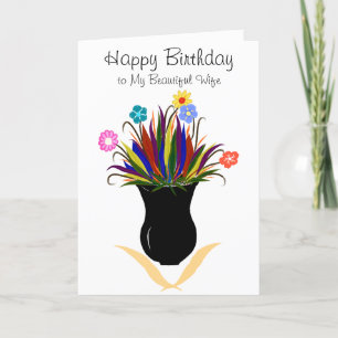 Wife Birthday Pretty Flowers Black Vase Card