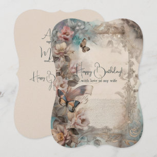 Wife Birthday Vintage Flowers and Butterflies