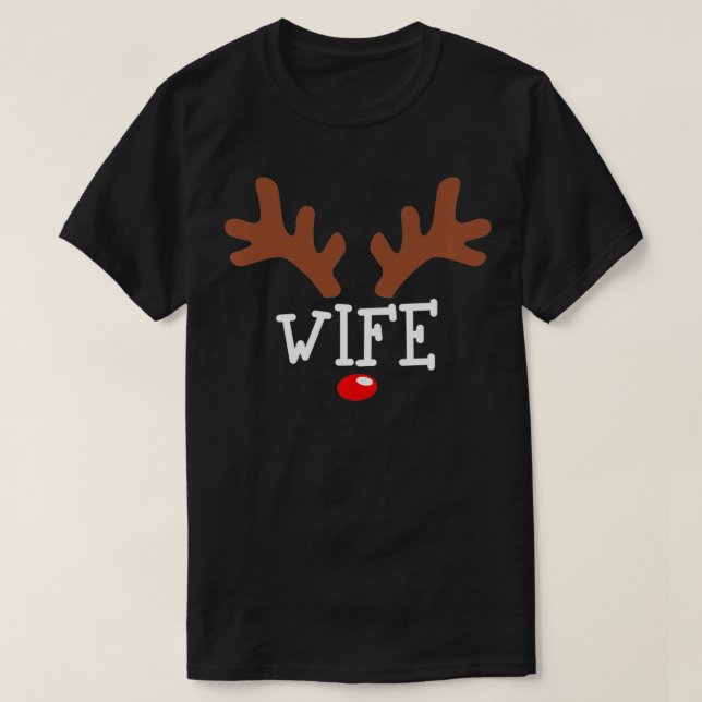 Wife Christmas Reindeer Outfit Funny Couple Matchi T-Shirt (Design Front)