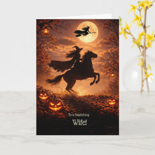 Wife Cute and Happy Halloween Horse Witches Moon Card