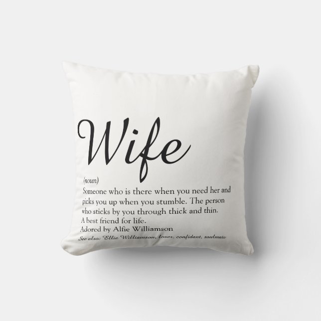 Wife Definition Black and White Chic Script Fun Cushion (Front)