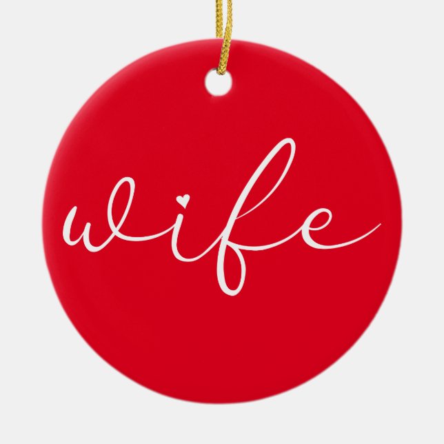 Wife Definition Chic Script Love Heart Red Ceramic Tree Decoration (Front)