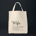 Wife Definition Elegant Script Modern Fun Tote Bag<br><div class="desc">Personalise for your special wife to create a unique gift for birthdays,  anniversaries,  weddings,  Christmas or any day you want to show how much she means to you. A perfect way to show her how amazing she is every day. Designed by Thisisnotme©</div>