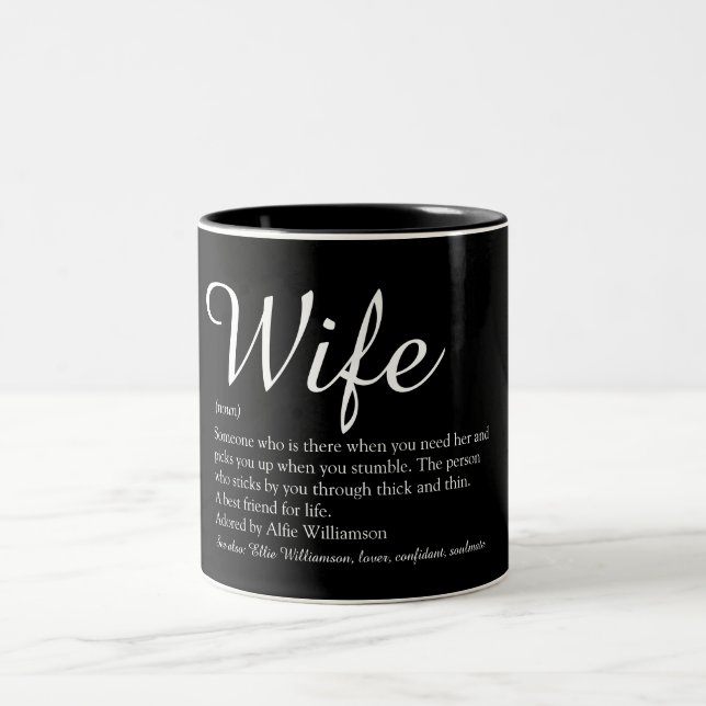 Wife Definition Modern Chic Script Black and White Two-Tone Coffee Mug (Center)
