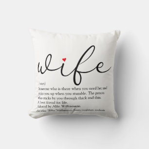 Wife Definition Red Heart Black and White Script Cushion