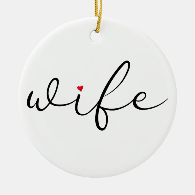 Wife Definition Red Love Heart Elegant Script Ceramic Tree Decoration (Front)
