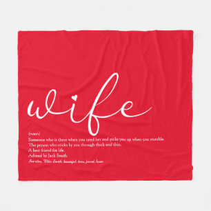 Wife Definition Script Love Heart Red Fleece Blanket