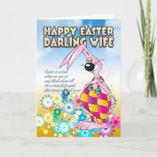 Wife Easter Card - Easter Bunny Flowers
