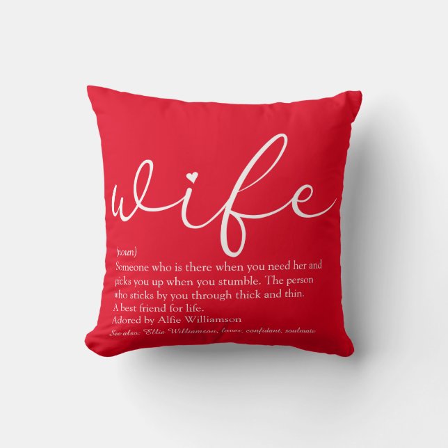 Wife Elegant Modern Chic Script Red Personalized Cushion (Front)