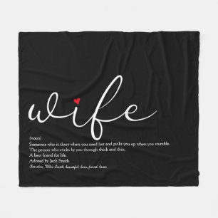 Wife Elegant Script Red Love Heart Personalised Fleece Blanket