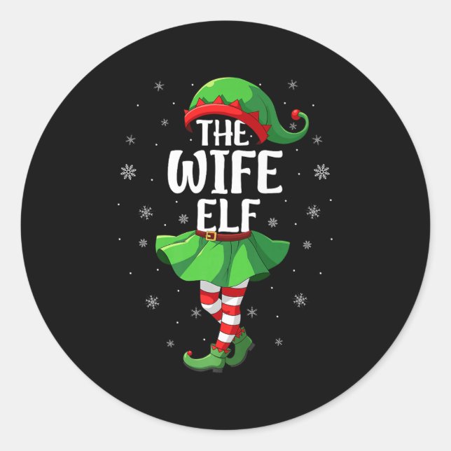 Wife Elf Christmas Girls Women Elf Squad Xmas Fami Classic Round Sticker (Front)