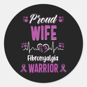 Wife Fibromyalgia Warrior Awareness Ribbon Purple  Classic Round Sticker