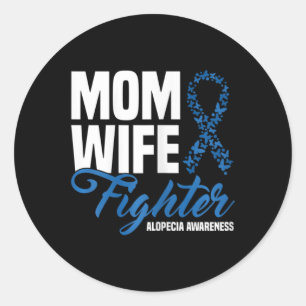 Wife Fighter Blue Ribbon Alopecia Awareness  Classic Round Sticker