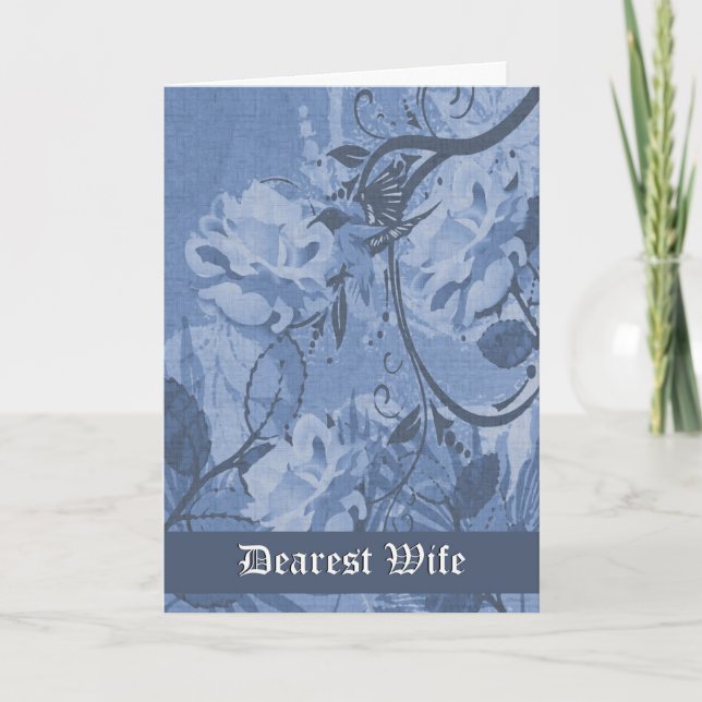 Wife - Final Good-bye/Farewell - Blue Tone Floral Card (Front)