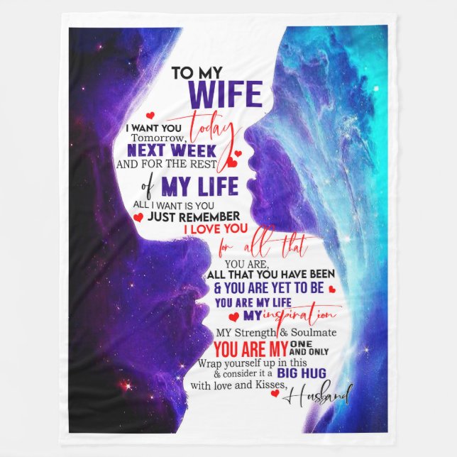 Wife Gift | Letter To My Wife Love From Husband Fleece Blanket (Front)