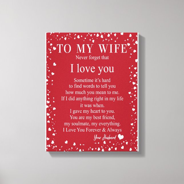 Wife Gifts | Letter To My Wife Love From Husband Canvas Print (Front)