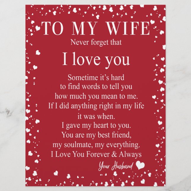Wife Gifts | Letter To My Wife Love From Husband Custom Letterhead (Front)