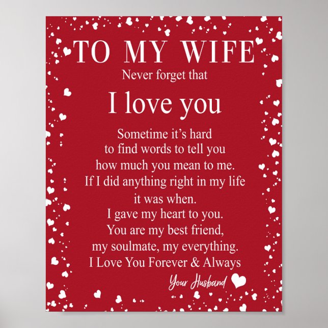 Wife Gifts | Letter To My Wife Love From Husband Poster (Front)