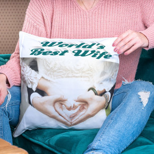 Wife green text photo cushion