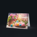 Wife Happy Birthday with Roses Wine Holiday Card<br><div class="desc">A birthday card for your wife. A bunch of colourful candles,  a glass of wine and a basket of roses with editable text on both the inside and cover. Change the font or what it says,  or leave it as is.</div>