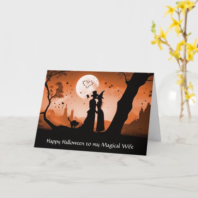 Wife Happy Halloween Cute Wicked Couple Card (Yellow Flower)