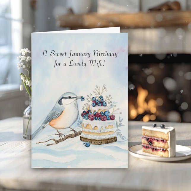 Wife Happy January Birthday Nuthatch  Card (Creator Uploaded)