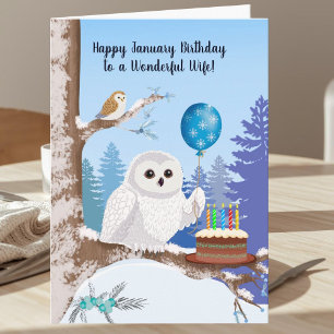 Wife Happy January Birthday Snowy Owl Card