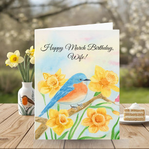 Wife Happy March Birthday Blue Bird  Card