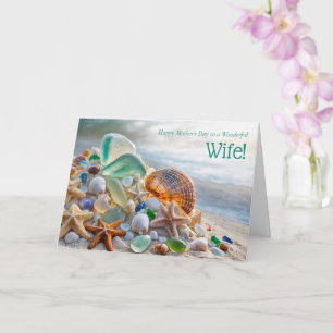 Wife Happy Mothers Day Pretty Beach Seashells Sea  Card