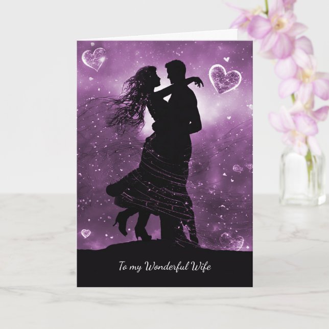 Wife Happy Valentines Day Dancing Embracing Couple Card (Orchid)